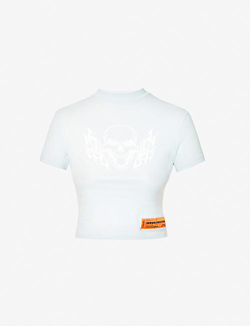 HERON PRESTON: Skull-graphic cropped cotton-jersey T-shirt