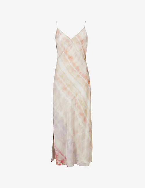 ALLSAINTS: Melody Marea-print silk-blend slip midi dress
