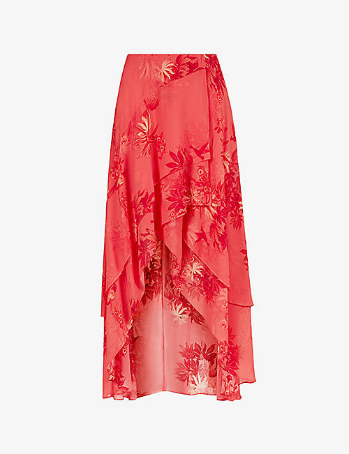 ALLSAINTS: Slvina floral-print woven maxi skirt