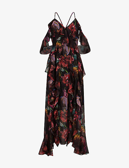 ALLSAINTS: Fali Ahiahi floral-print crepe midi dress