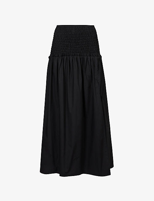 ALLSAINTS: Alex gathered recycled-cotton maxi skirt
