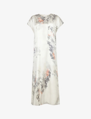 Allsaints - Etta Koura Floral-print Satin Midi Dress 