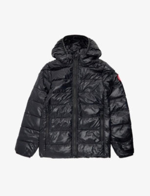 CANADA GOOSE CANADA GOOSE BOYS BLACK KIDS CROFTON HOODED RECYCLED-SHELL JACKET 7-16 YEARS,52661687