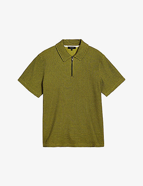 TED BAKER: Backley zip-neck textured-cotton polo