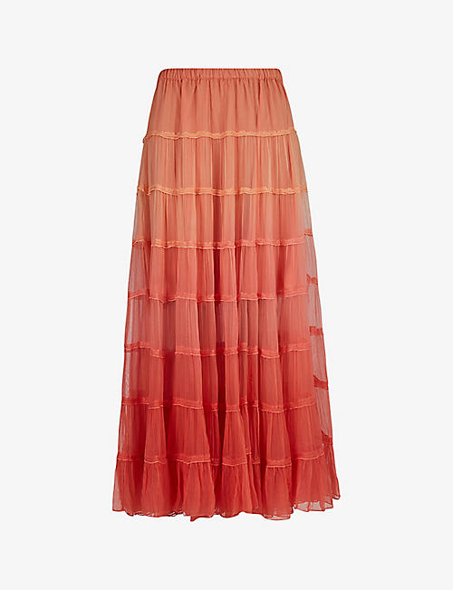 ALLSAINTS: Eva Ombre tiered stretch-woven maxi skirt