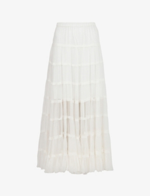 Allsaints Eva Tiered Midi Skirt In Chalk White