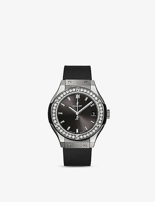 HUBLOT: 581.NX.7071.RX.1104 Classic Fusion titanium and diamond quartz watch