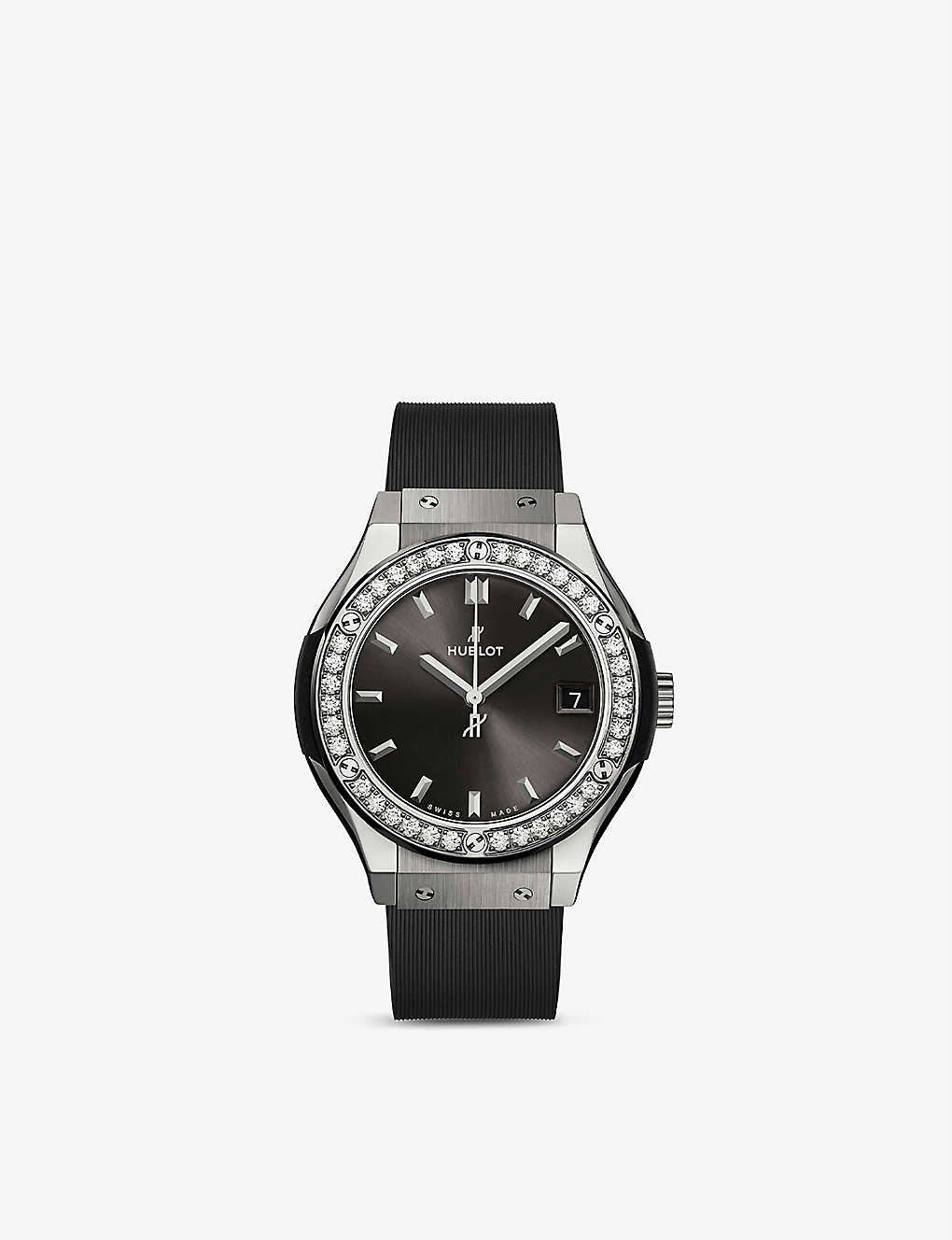 Hublot 581.nx.7071.rx.1104 Classic Fusion Titanium And Diamond Quartz Watch In Grey