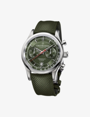 Shop Carl F Bucherer Men's Green 00.10919.08.93.98 Manero Flyback Stainless-steel And Woven Automatic Wat