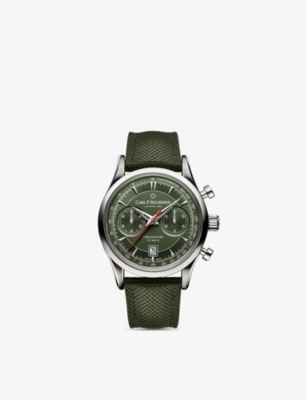 Carl F Bucherer 00.10919.08.93.98 Manero Flyback Stainless-steel And Woven Automatic Watch In Green