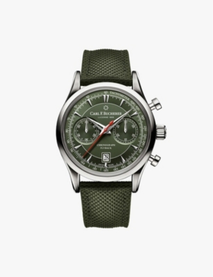 Carl F Bucherer 00.10919.08.93.98 Manero Flyback Stainless-steel And Woven Automatic Watch In Green