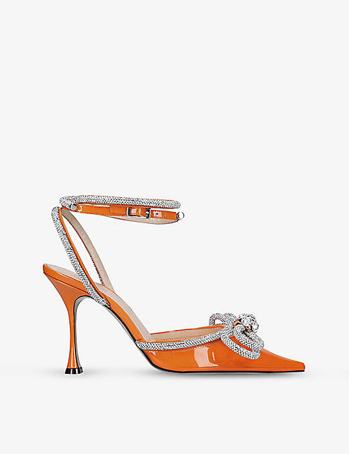 MACH & MACH: Double Bow crystal-embellished leather and PVC heeled sandals