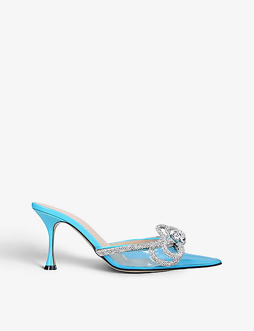 MACH & MACH: Double Bow crystal-embellished leather and PVC heeled mules