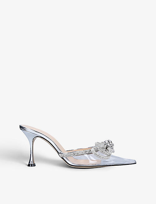 MACH & MACH: Double Bow crystal-embellished leather and PVC heeled mules