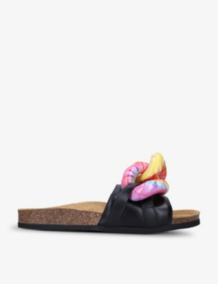 Jw Anderson Chain-embellished Tie-dye Leather Slides In Blk/other