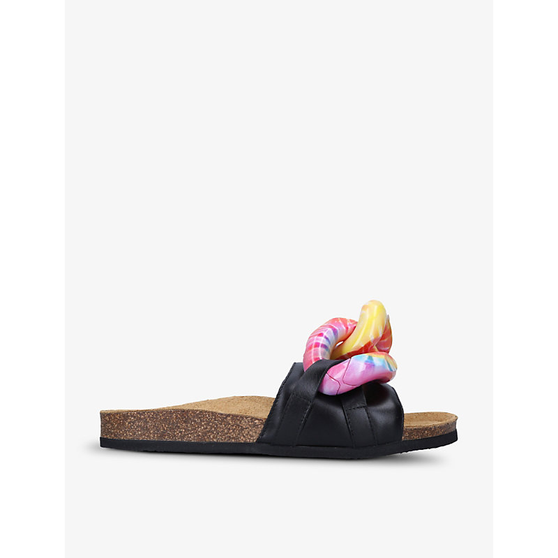 JW ANDERSON CHAIN-EMBELLISHED TIE-DYE LEATHER SLIDES