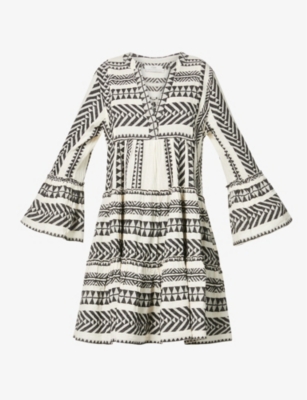 Devotion Womens Black Off White Ella Abstract-pattern Cotton Mini Dress S In Black