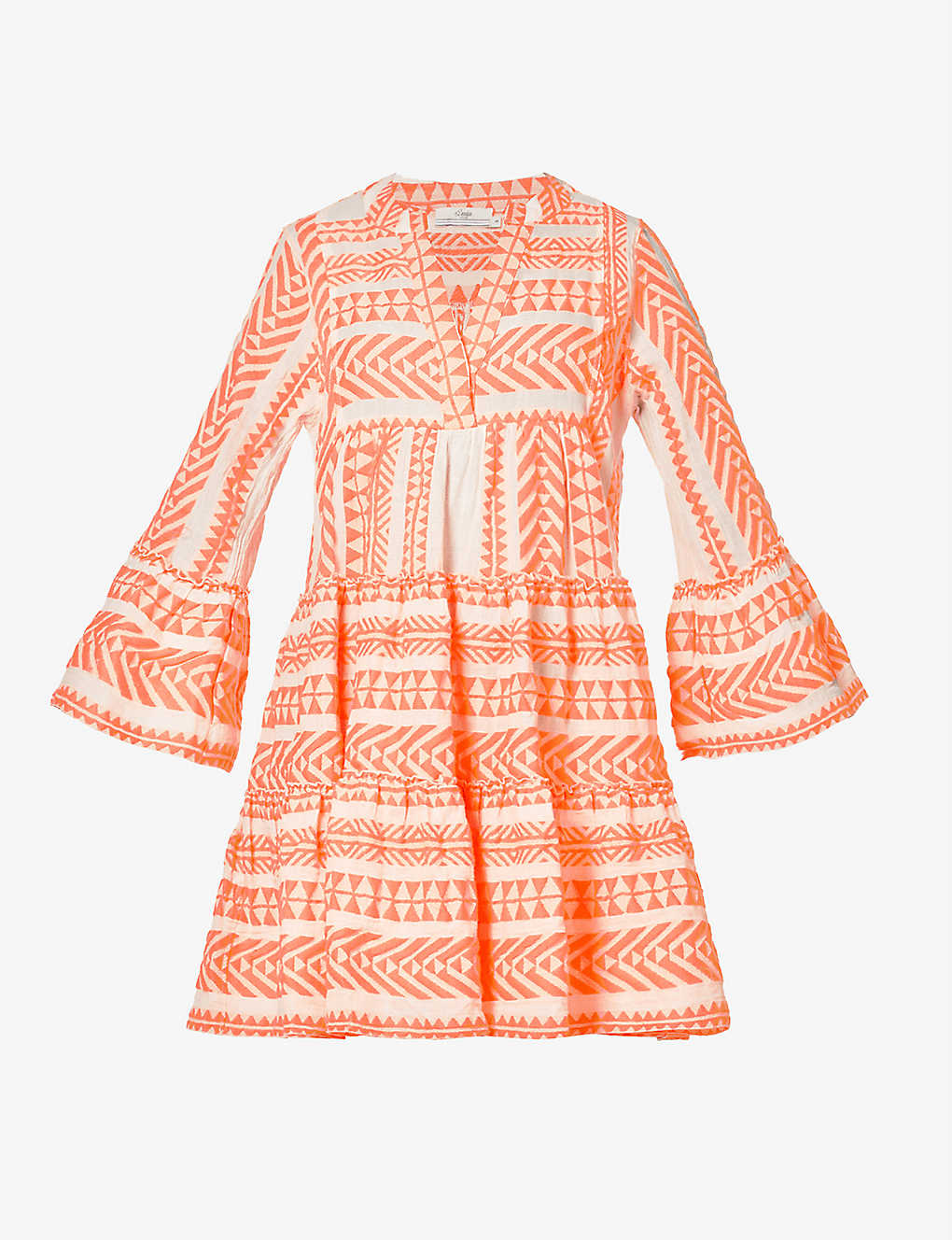 Shop Devotion Twins Womens Neon Orange Off White Ella Flared-sleeve Stretch-cotton Mini Dress