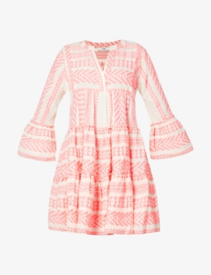 Devotion Ella Flared-sleeve Stretch-cotton Mini Dress In Pink