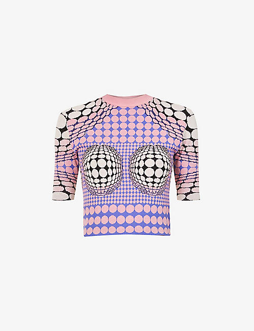 PACO RABANNE: Abstract-print knitted top