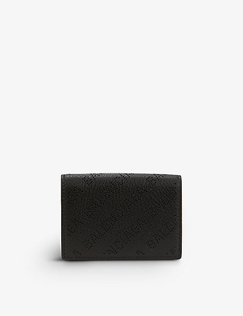 BALENCIAGA: Logo-perforated leather wallet