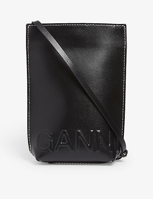GANNI: Logo-embossed recycled-leather cross-body bag