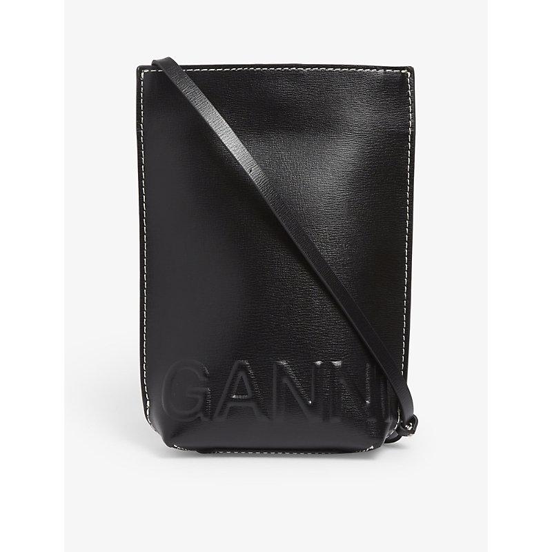 Logo-embossed Recycled-leather Cross-body Bag In Black