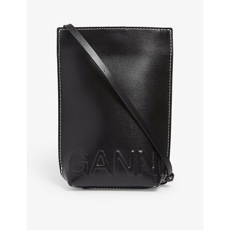 Logo-embossed Recycled-leather Cross-body Bag In Black Logo-embossed Recycled-leather Cross-body Bag In Black