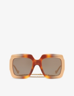 Gucci Womens Brown Gg1022s Square-frame Acetate Sunglasses