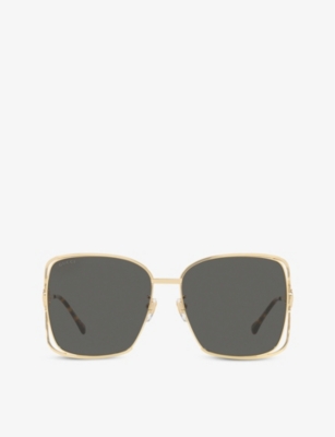 Gucci Gg1020s Square-frame Metal Sunglasses In Gold