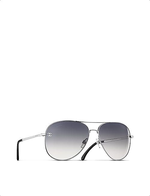 CHANEL CH4189TQ pilot-frame polarised titanium and leather sunglasses