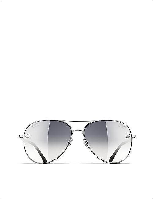 CHANEL CH4189TQ pilot-frame polarised titanium and leather sunglasses