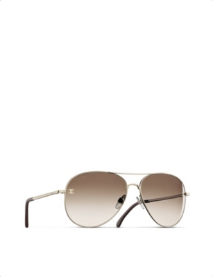 Pre-owned Chanel Womens Gold Ch4189tq Pilot Aviator-frame Metal Sunglasses