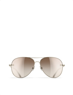 Pre-owned Chanel Womens Gold Ch4189tq Pilot Aviator-frame Metal Sunglasses