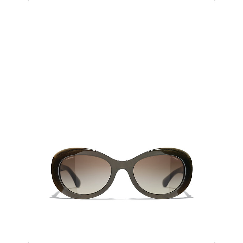 Pre-owned Chanel Womens Brown Ch5469b Oval-frame Acetate Sunglasses