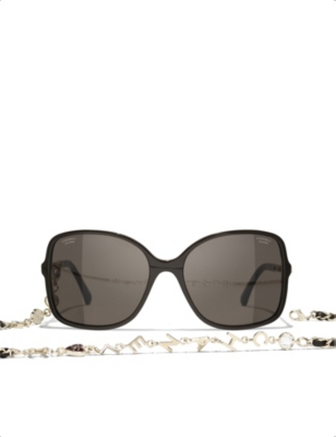 Chanel square sunglasses with chain