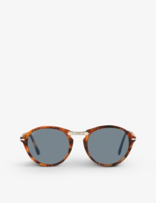 Persol Po3274s Round-frame Folding Acetate And Metal Sunglasses In Brown