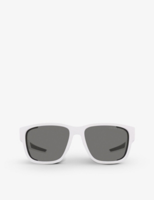 Prada Pillow-frame Removable Rubber-blinder Nylon Sunglasses In White