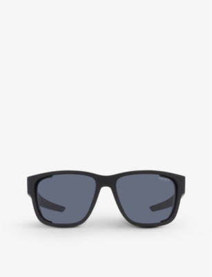 Prada Pillow-frame Removable Rubber-blinder Nylon Sunglasses In Black