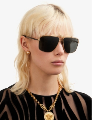 Shop Versace Womens Gold Ve2242 Square Metal Sunglasses
