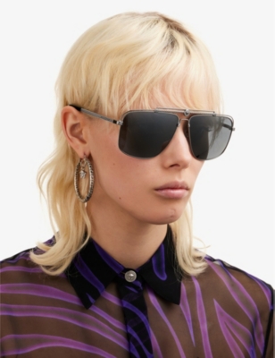 Shop Versace Women's Grey Ve2242 Square Metal Sunglasses