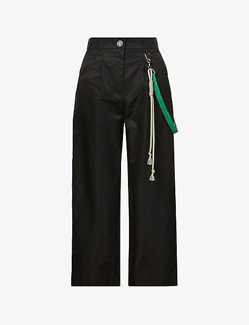 SONG FOR THE MUTE: Braid-detailed pleated straight-leg high-rise shell trousers