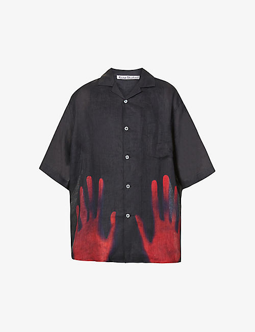 ACNE STUDIOS: Graphic-print relaxed-fit linen shirt