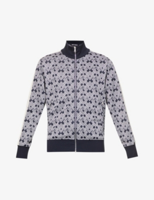 Palm Angels Stripe-jacquard Jersey Track Jacket In Navy Off White