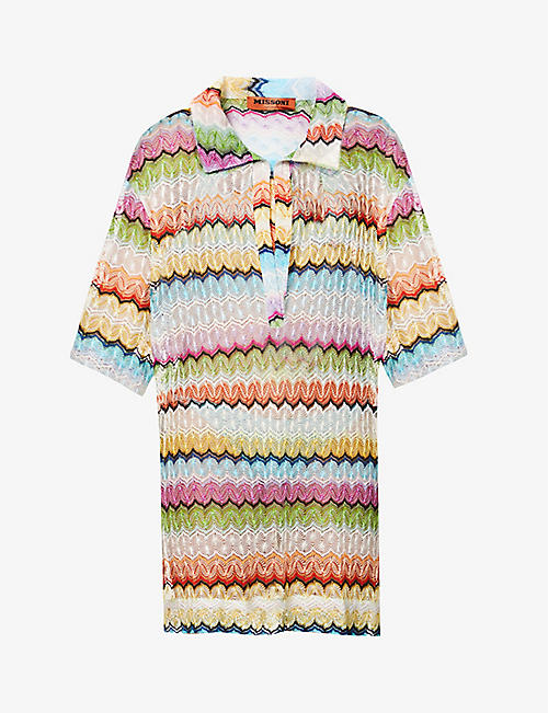 MISSONI: V-neck zigzag-print woven mini shirt dress