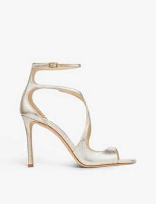 JIMMY CHOO: Azia strappy 95 glitter-effect leather heeled sandals