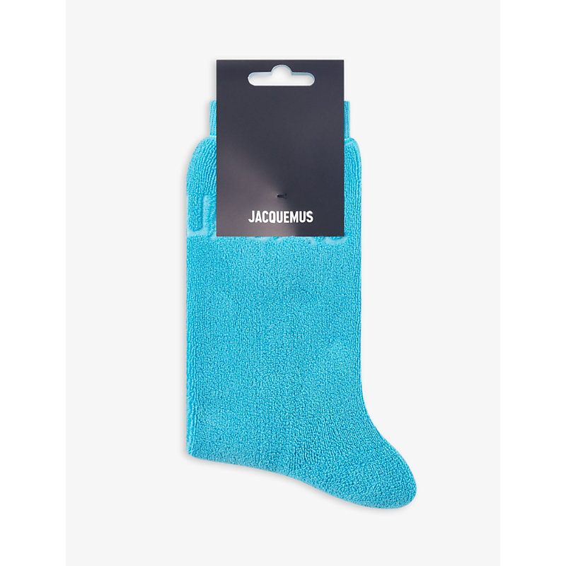 Jacquemus Les Sock Bagnu Logo-design Cotton-blend Socks In Turquoise