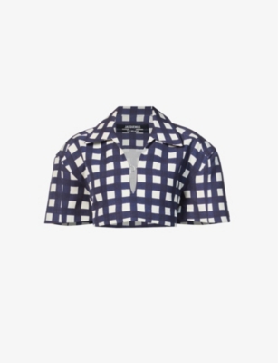 Jacquemus Check Pattern Cropped Shirt In Blue