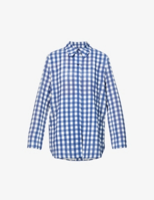 Jacquemus Le Splash Gingham Oversized Split Shirt In Navy Checks