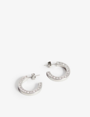Ted Baker Senatta Rose-gold Tone Brass-plated White Crystal Embellished Hoop Earrings In Silver-col
